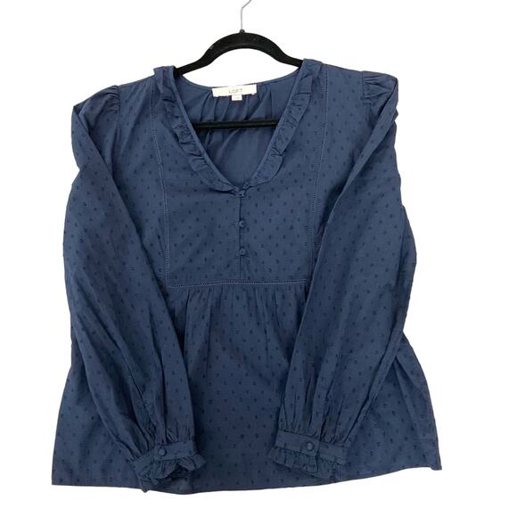 Loft Swiss Dot Long Sleeve Peasant Top Size Small - Picture 2 of 5